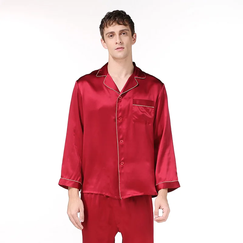 2XLmens silk pajama sets soild color 100%  silk 2019 night sleepwear men's pajama sets Man  silk pajama pants stain pajama sets