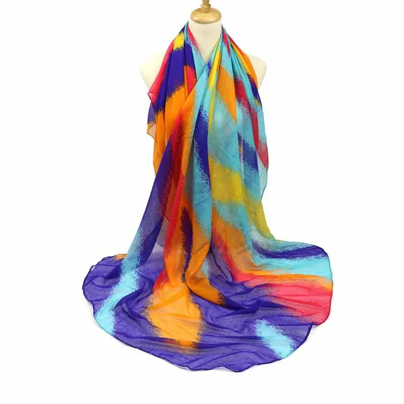 Радужный шарф новый женский вуаль шаль длинный полосатый принт хиджаб из саронга