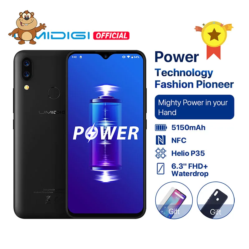 UMIDIGI power Android 9 0 5150 мАч большая батарея 18 Вт 6 3 'FHD + экран капли воды 4 Гб 64 Helio P35