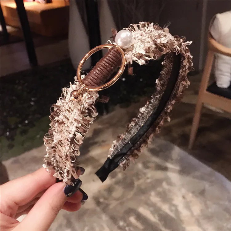 Кофе Корейские, высокого качества Золотые круглые пряжки аксессуары для волос для девочек повязки для волос с цветком повязки для волос жемчужные повязки для женщин - Цвет: Кофе