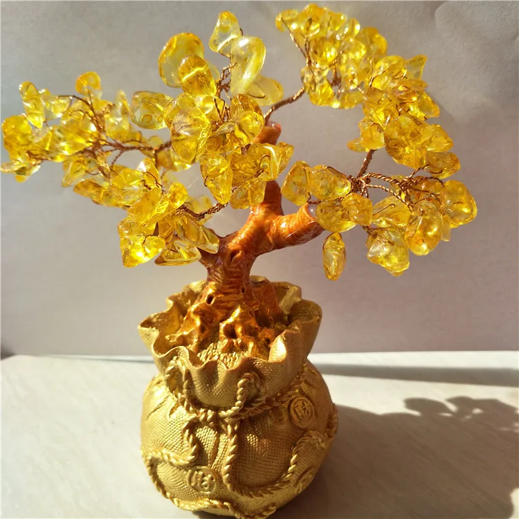 DHX SW уникальный цитрин Хрустальный цветок дерево для денег богатства украшение