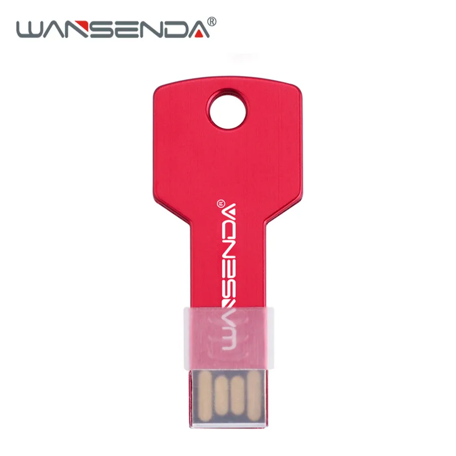 Красный WANSENDA USB флеш-накопитель в форме ключа флеш-накопитель 64 ГБ 32 ГБ 16 ГБ 8 ГБ Флешка реальная емкость USB карта памяти водонепроницаемый флеш-диск - Цвет: Красный