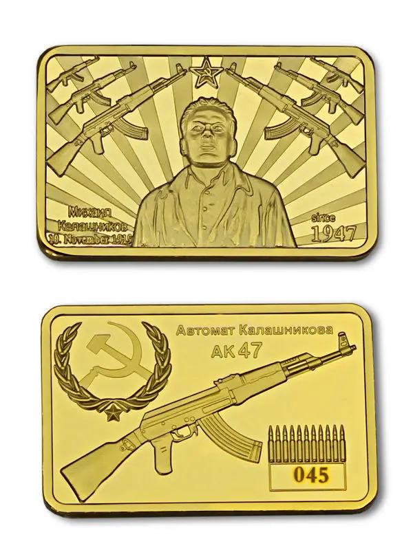 AK47 Rifle Kalaschnikow CCCP русский 1947 слиток золотого цвета/бар 100 шт./лот DHL Бесплатная