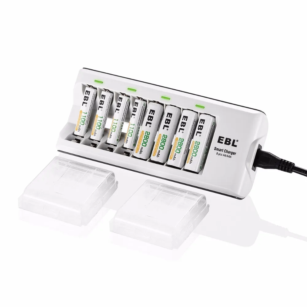 EBL 4 шт 2800mAh аккумуляторная батарея + 1100mAh NiMH батареи 8 Bay AA/AAA зарядные устройства