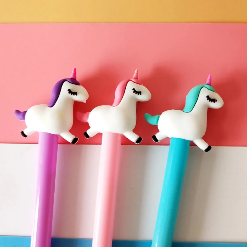 1 шт./упак. Kawaii 3D черный гелевая ручка с единорогом школьные канцелярские