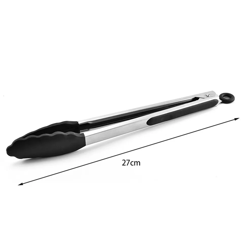 Black 9 inch TTLIFE силиконовые кухонные кулинарные щипцы для сервировки салата и барбекю из нержавеющей стали ручка посуда барбекю щипцы ПИЩЕВЫЕ ЗАЖИМ случайные цвета Новые - Цвет: Black 9 inch