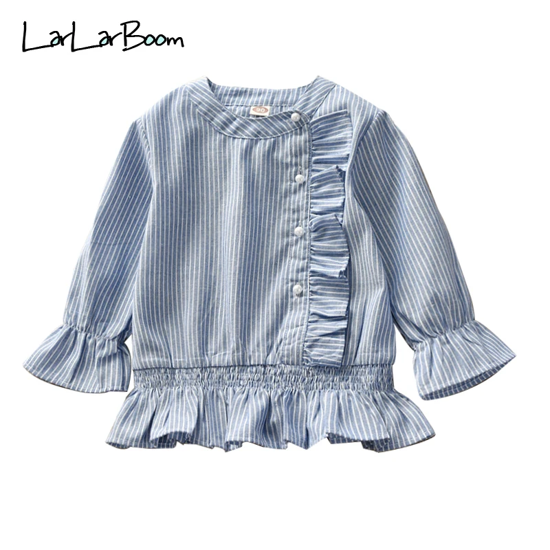 Топы для девочек larboom 2019 новые полосатые рубашки с длинными рукавами тонкие кромкой Повседневные детские