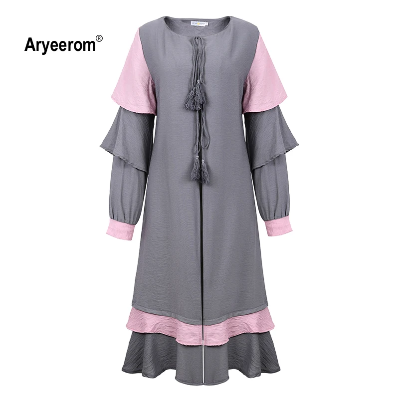 Женское длинное однотонное вечернее платье с длинными кружевными рукавами