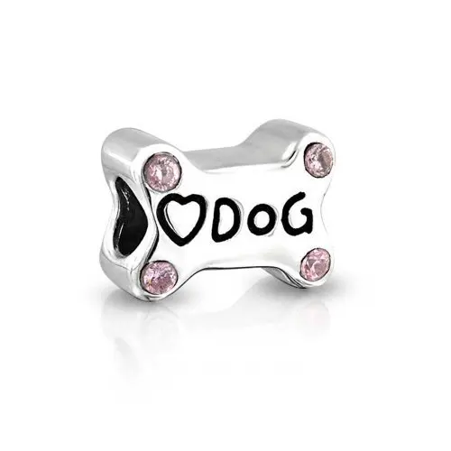 Everbling Щенок любовь сердце розовый CZ Собака Кость 925 пробы 100% Серебряный Шарм