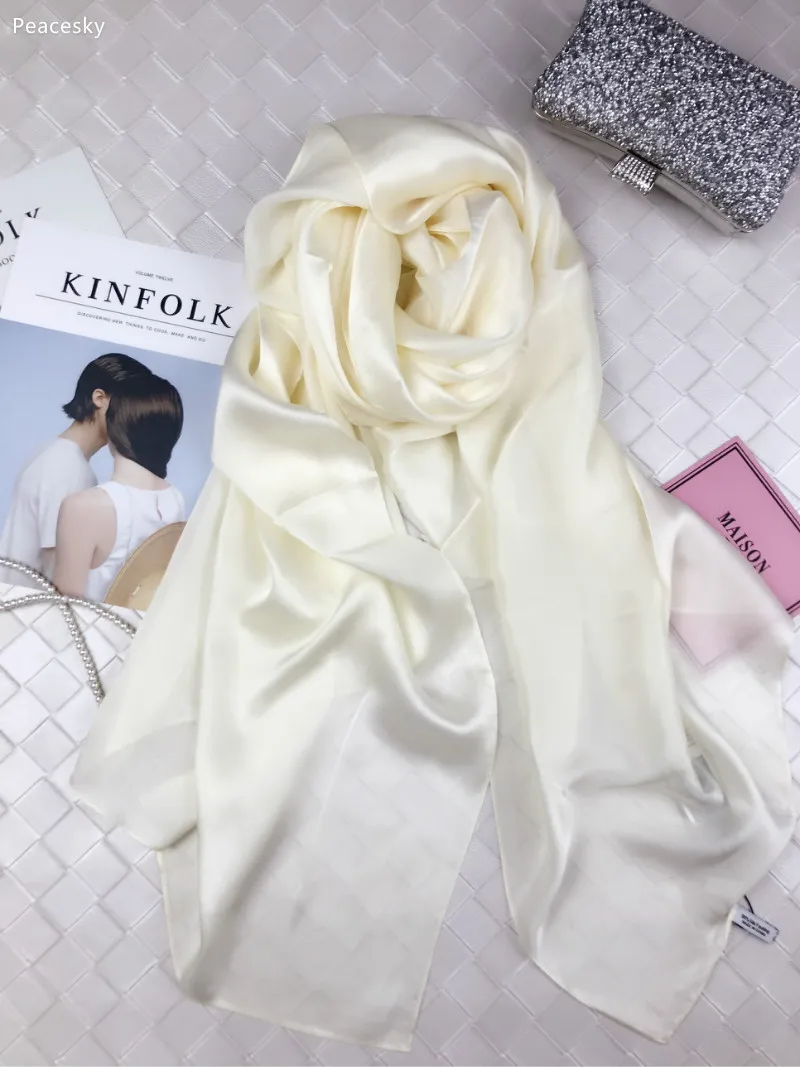 beige 2018New весна осень женские роскошные брендовые шарфы сплошной цвет шелковый шарф размера плюс 180 см* 90 см шелковый платок хиджаб шарф 15 цветов - Цвет: beige