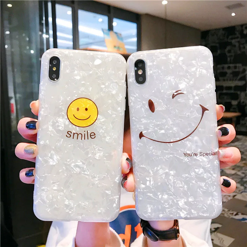 Shell grain super cute Cartoon smiling face IMD soft shell white phone Case For Apple iphone 6 6s 7 8 Plus X XS XR MAX case |