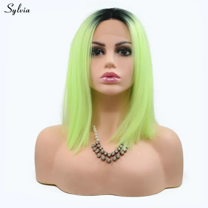 

Новый парик для косплея Sylvia, короткие волосы боб, яркий цвет, синтетические кружевные передние парики, прямые волосы длиной плеч, светло-зел...