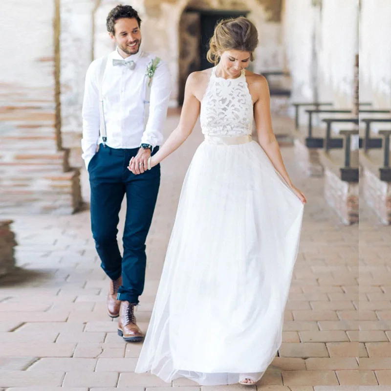 Robe de mariee сексуальные кружевные пляжные свадебные платья с лямкой на шее vestido noiva