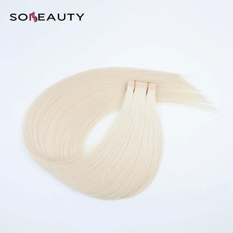Sobeauty, 20 шт., 14 дюймов, 18 дюймов, 20 дюймов, натуральные человеческие волосы Remy для наращивания, прямые, на клейкой основе, невидимые, ПУ волосы для наращивания - Цвет: #60