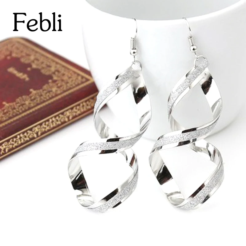 Febli Hot Sales Fashion Brand Earrings Gold Color Silver Punk Simple Generous Alloy Spiral Drop | Украшения и аксессуары