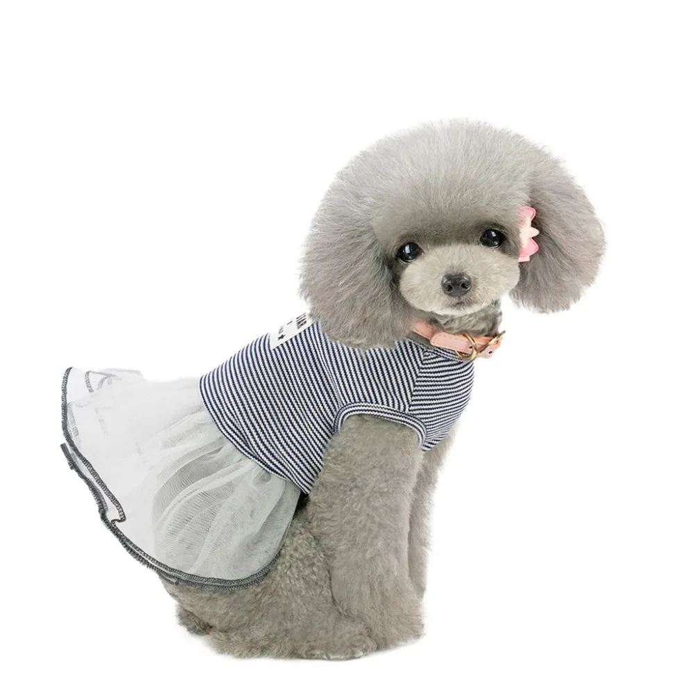 Платье в полоску для домашних животных дышащее кружевное платье кошек 4 л|Платья