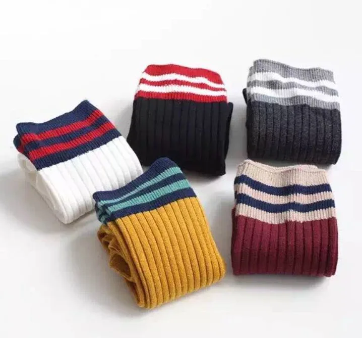 Дети колено высокие носки девочки мальчики футбол в полоску старый белые