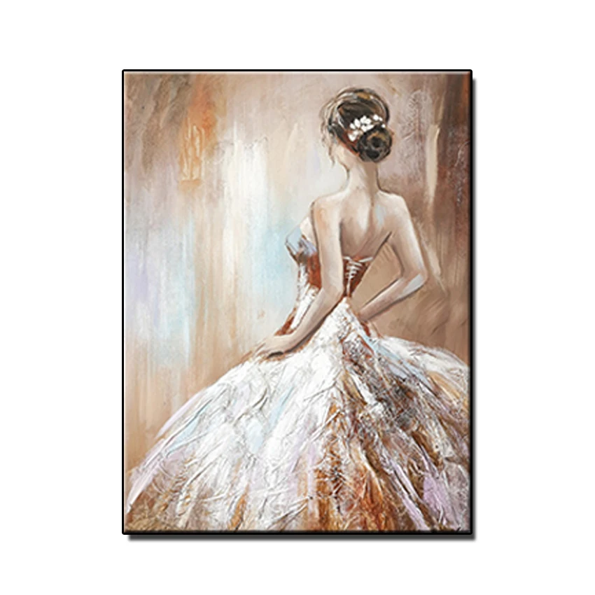 

Beautiful Hand-painted Abstract Girl Wear dress Oil Painting On Canvas Painting Modern Living Room Wall Decor Pictures No Framed