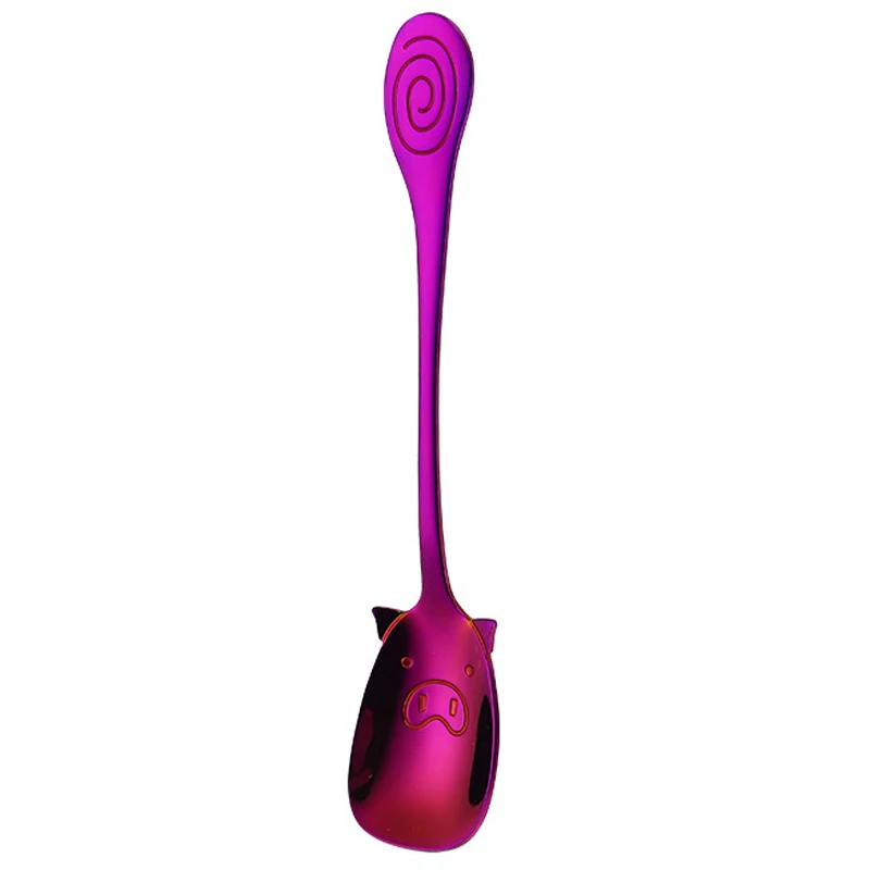 Purple Vacclo ложка для кофе из нержавеющей стали с рисунком поросенка, торт, желе, мед, совок, кухонный десертный магазин, посуда, чашка, кружка, украшение - Цвет: Purple