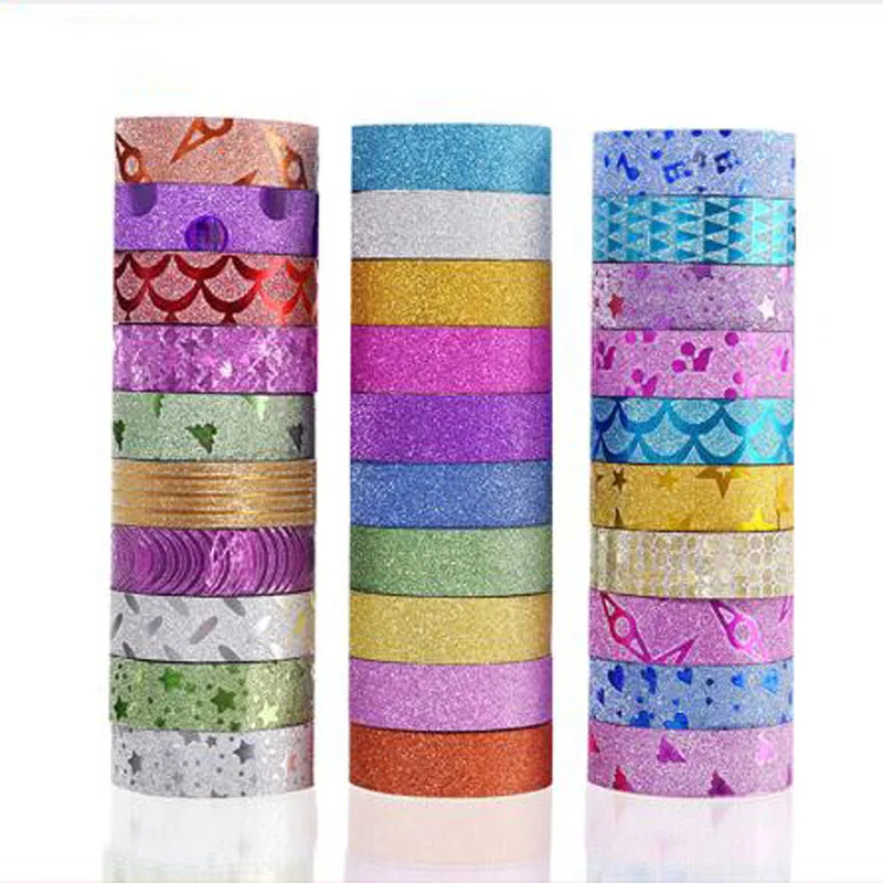

Glitter Washi Tape Stationery Scrapbooking Decorative Adhesive Tapes DIY Color Masking Tape School Supplies Papeleria 10PCS