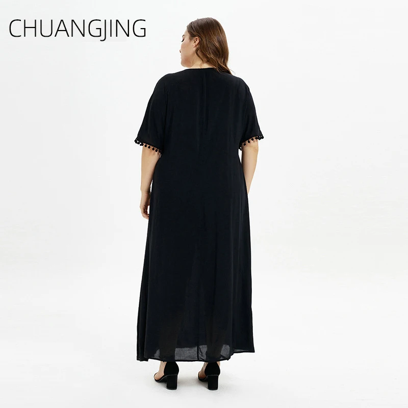 Женское платье большого размера летнее Новое повседневное однотонное черное с