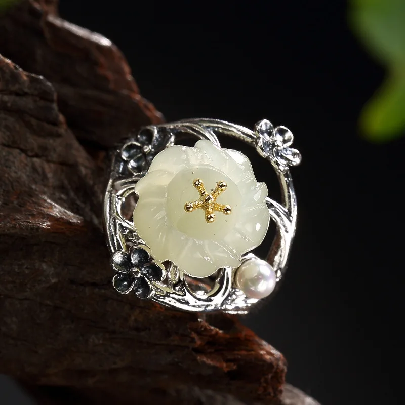 Серебряный S925 серебро позолоченная реального мозаика и Тянь Ю. белый нефрит