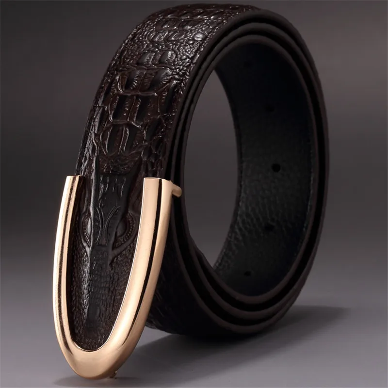 Модные Бизнес гладкая пряжки ремня крокодил полосатый Пояса из натуральной кожи