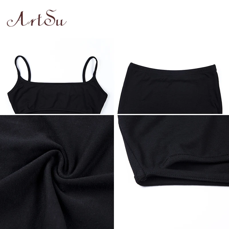 

ArtSu Fashion Women 2 Piece Set Bustier Sexy Outdoor Suits Black Soft Crop Top Shorts Fitness Comfortable Outfits ASSU40004