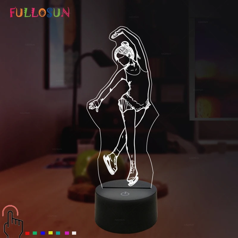Светодиодная 3D иллюзия акриловая лампа Фигурное катание модель ночник сенсорный