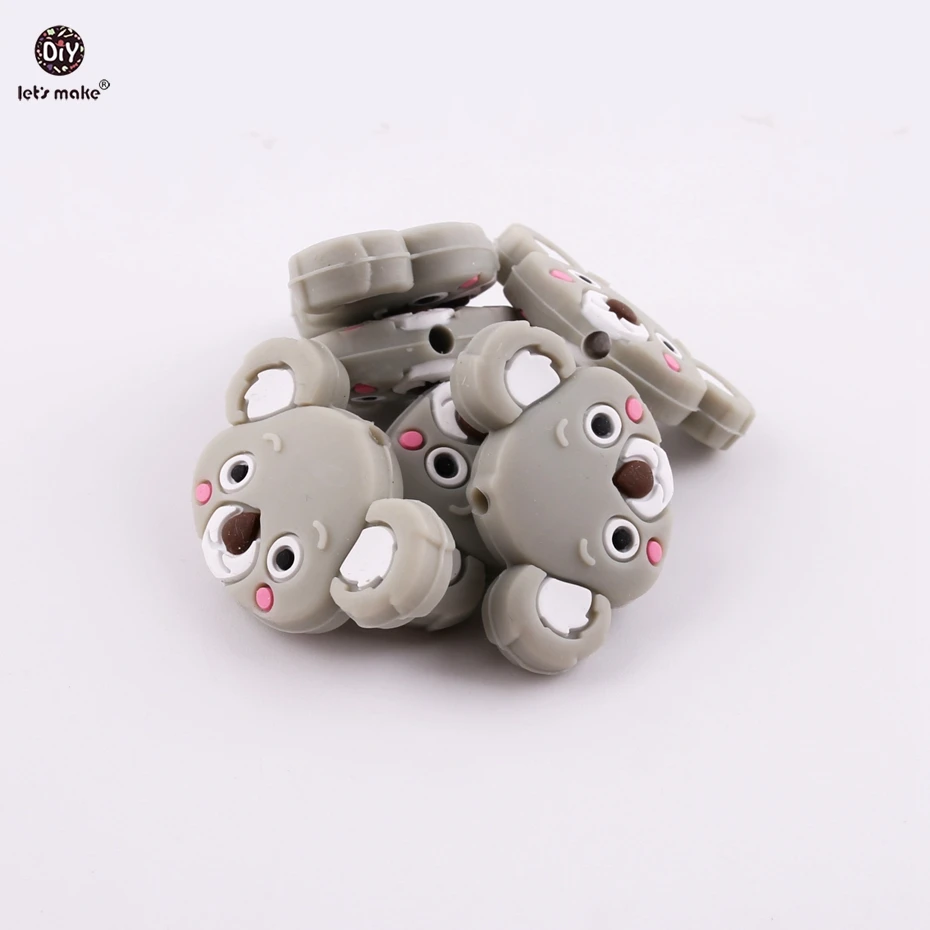 Let's Make-mordedor de silicona de grado alimenticio, Mini Koala marr&oacute;n, 5 piezas, animales de silicona de dibujos animados, collar hecho a mano sin BPA, mordedor para beb&eacute;-5