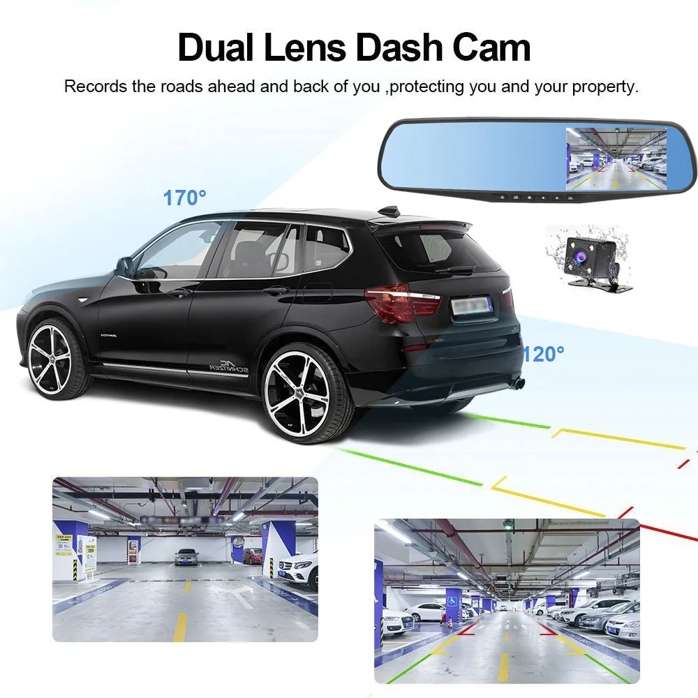 TAVIN Автомобильный видеорегистратор Full HD 1080P Dash cam 4 3 дюймов автомобиля зеркало
