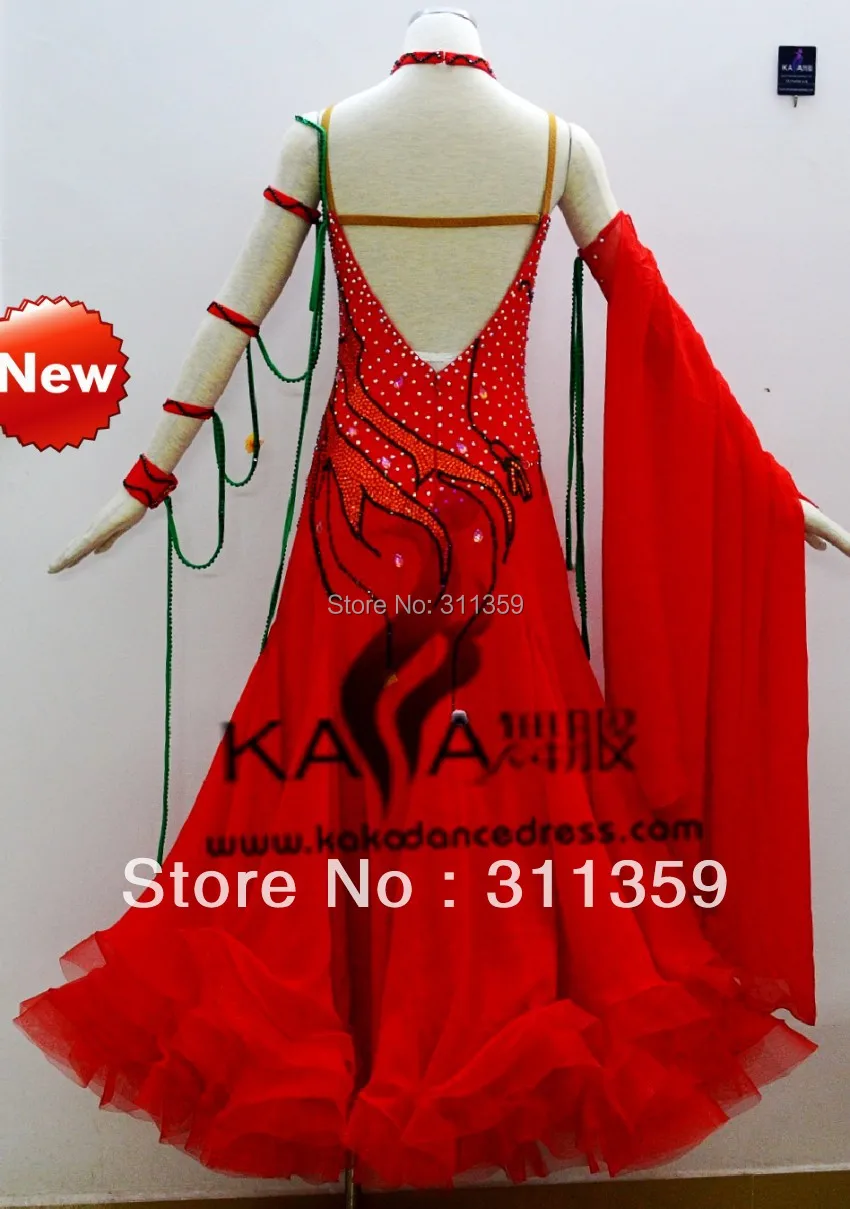KAKA DANCE B1360 красное Chifoon цветное бальное стандартное танцевальное платье вальс для