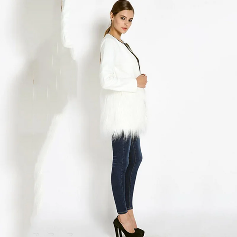 FANALA/пальто с мехом теплое Manteau Femme Hiver пальто искусственным однотонное круглым