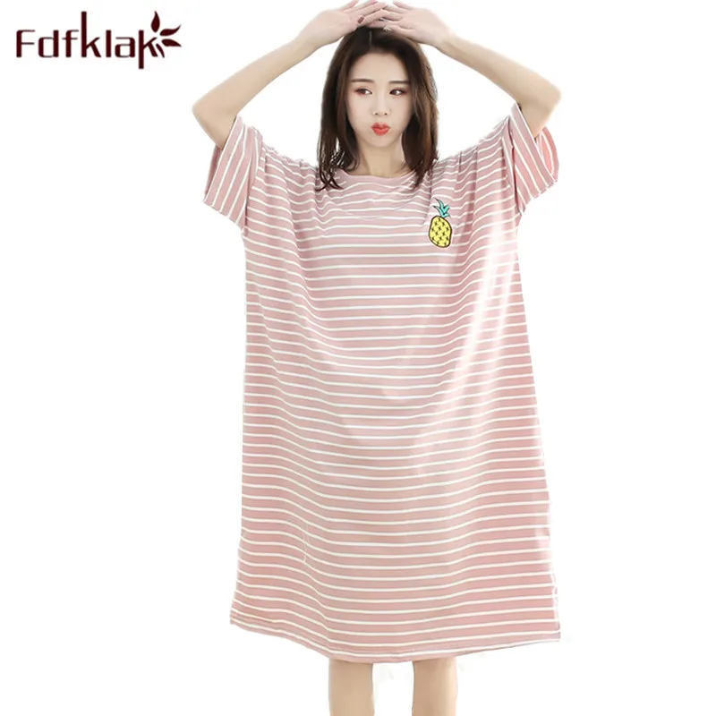 Женская хлопковая ночная рубашка Fdfklak Длинное ночное белье большие размеры XXL