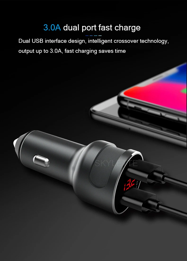 Зарядное устройство 5V3A с двумя портами USB QC3.0 для автомобильного мобильного телефона, быстрое зарядное устройство 3,0, адаптер 36 Вт, быстрая зарядка с цифровым дисплеем напряжения