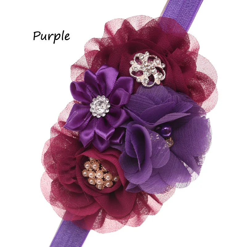 Purple 1 шт. волнистые шифоновые Цветочные пышные волосы цветок жемчуг горный хрусталь эластичная лента Модные аксессуары для волос Головные уборы повседневные аксессуары - Цвет: Purple
