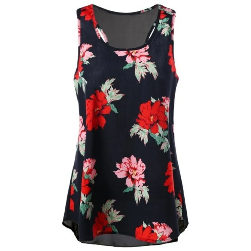 Пикантные Для женщин Цветочный Принт без рукавов топы Летняя мода хлопковые