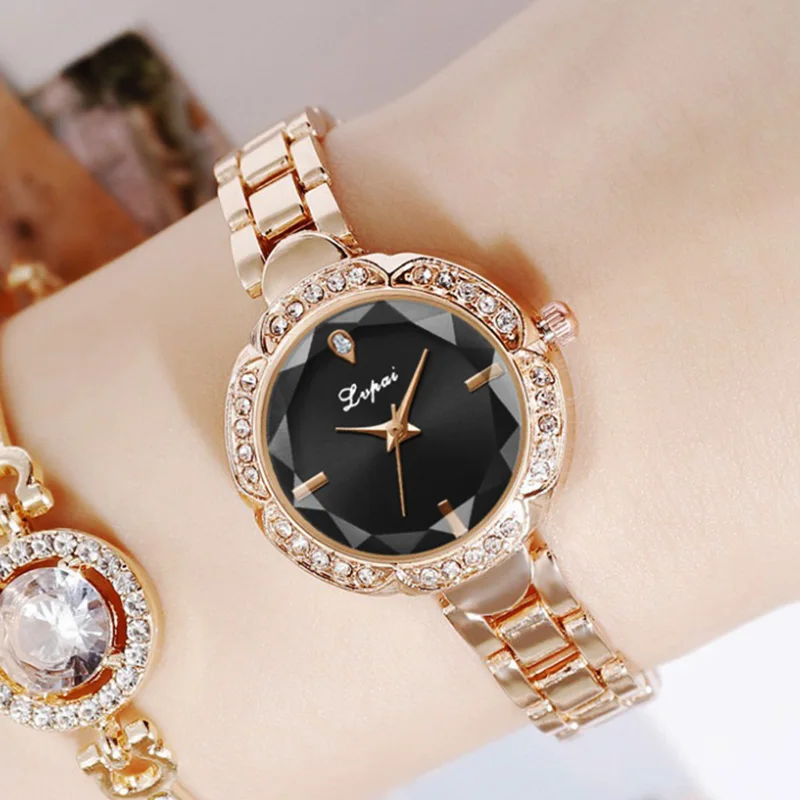 Оптовая продажа женские кварцевые часы огранка камня цветок зеркало Стразы