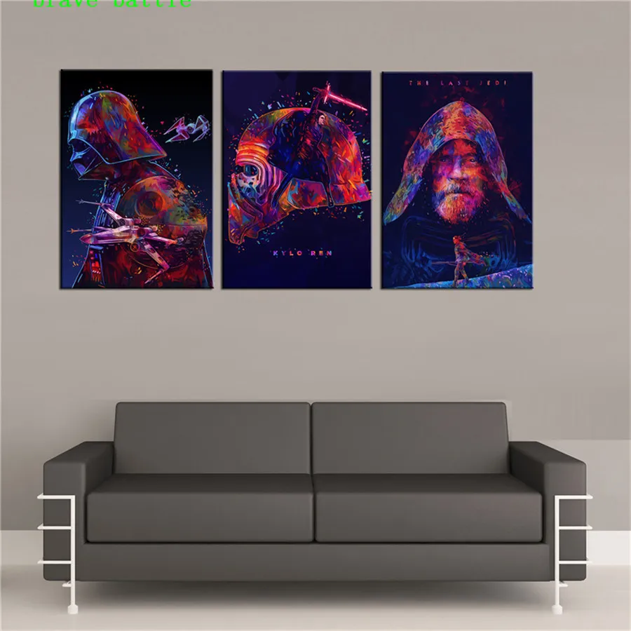 Star Wars последний джедай комплект из 3 предметов холст картины печати Гостиная