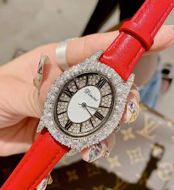 silver red band Топ бренд Роскошный алмазов наручные ручной Кристалл Мода кварцевые часы для Для женщин Стильные дамы девушки часы - Цвет: silver red band