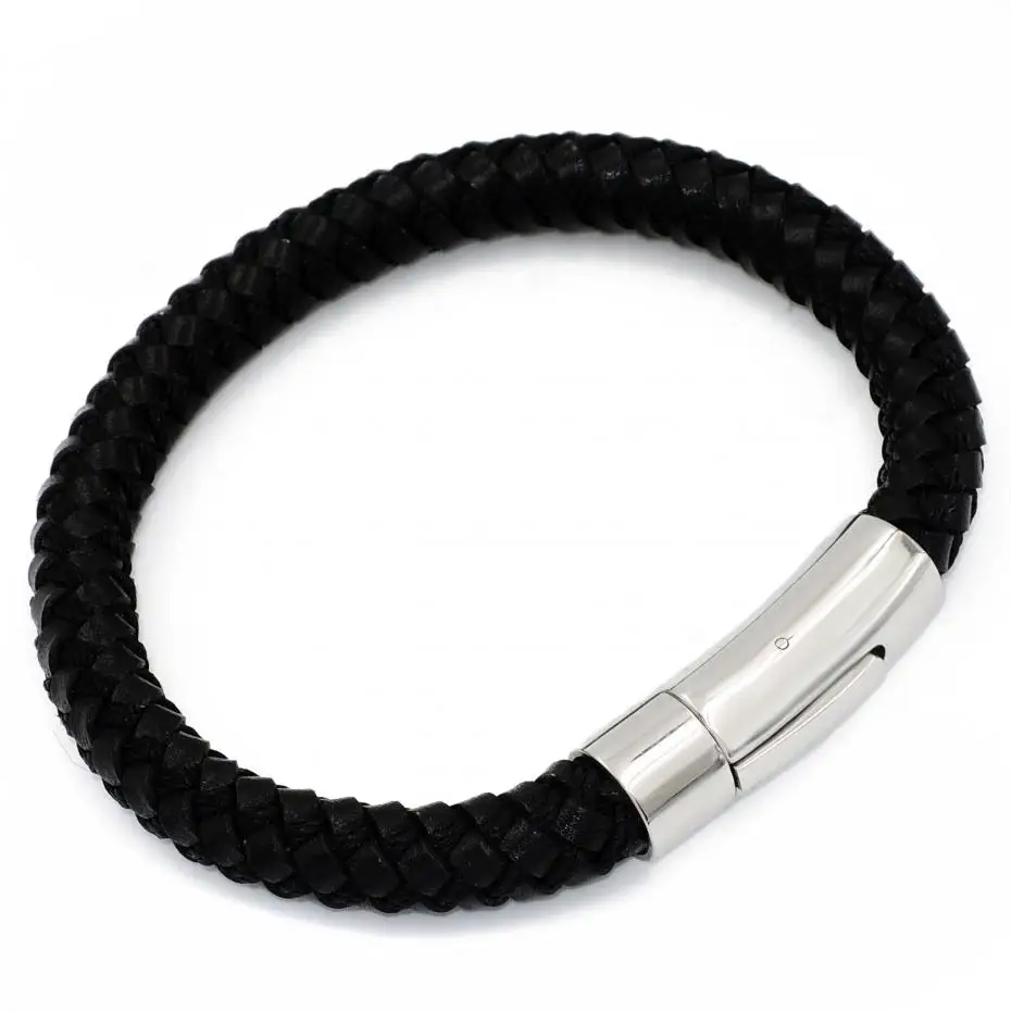 8 мм мужской браслет из натуральной кожи и нейлона нержавеющей стали с магнитным