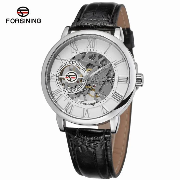 Черные золотые мужские механические часы Montre Homme мужские деловые модные часы Топ бренд ПОБЕДИТЕЛЬ Роскошный кожаный Скелет дизайн