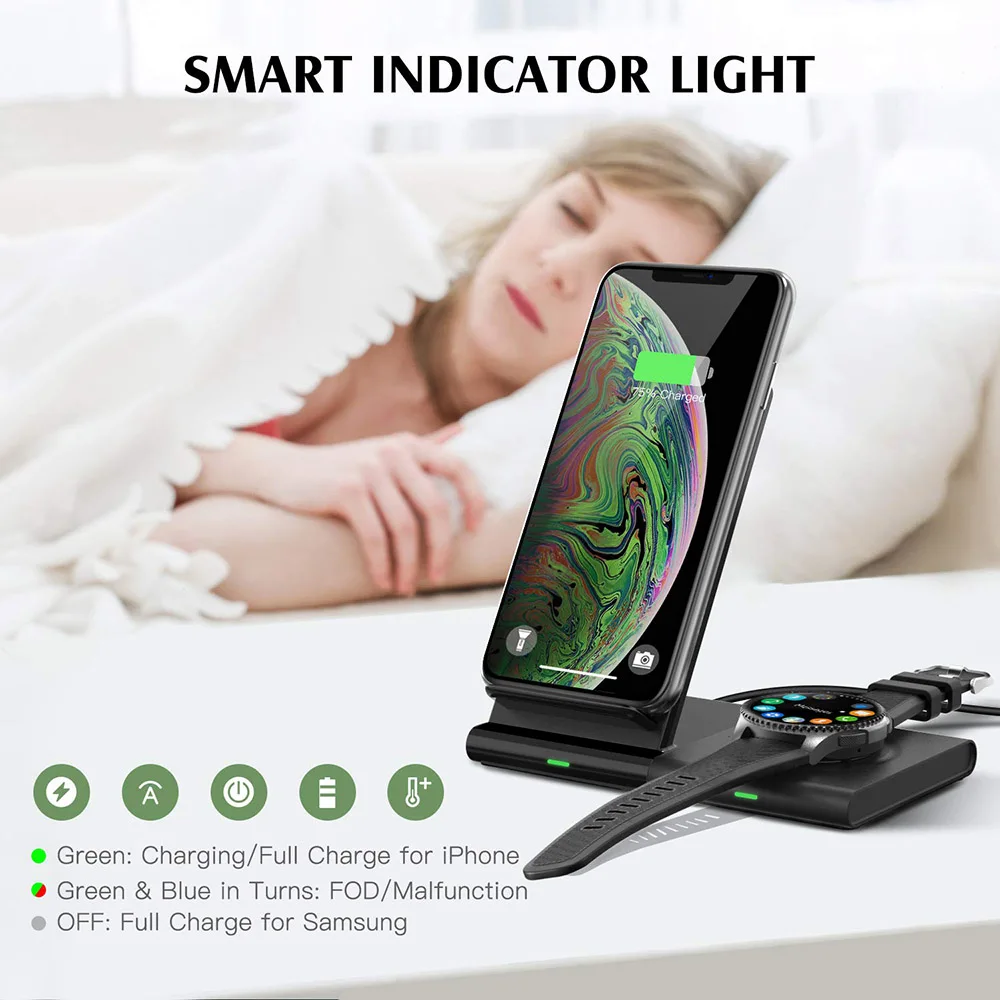 10 Вт Быстрое беспроводное зарядное устройство QI подставка для iphone X XS MAX XR samsung Watch Galaxy gear S2 S3 S4 Airpods Беспроводная зарядная док-станция