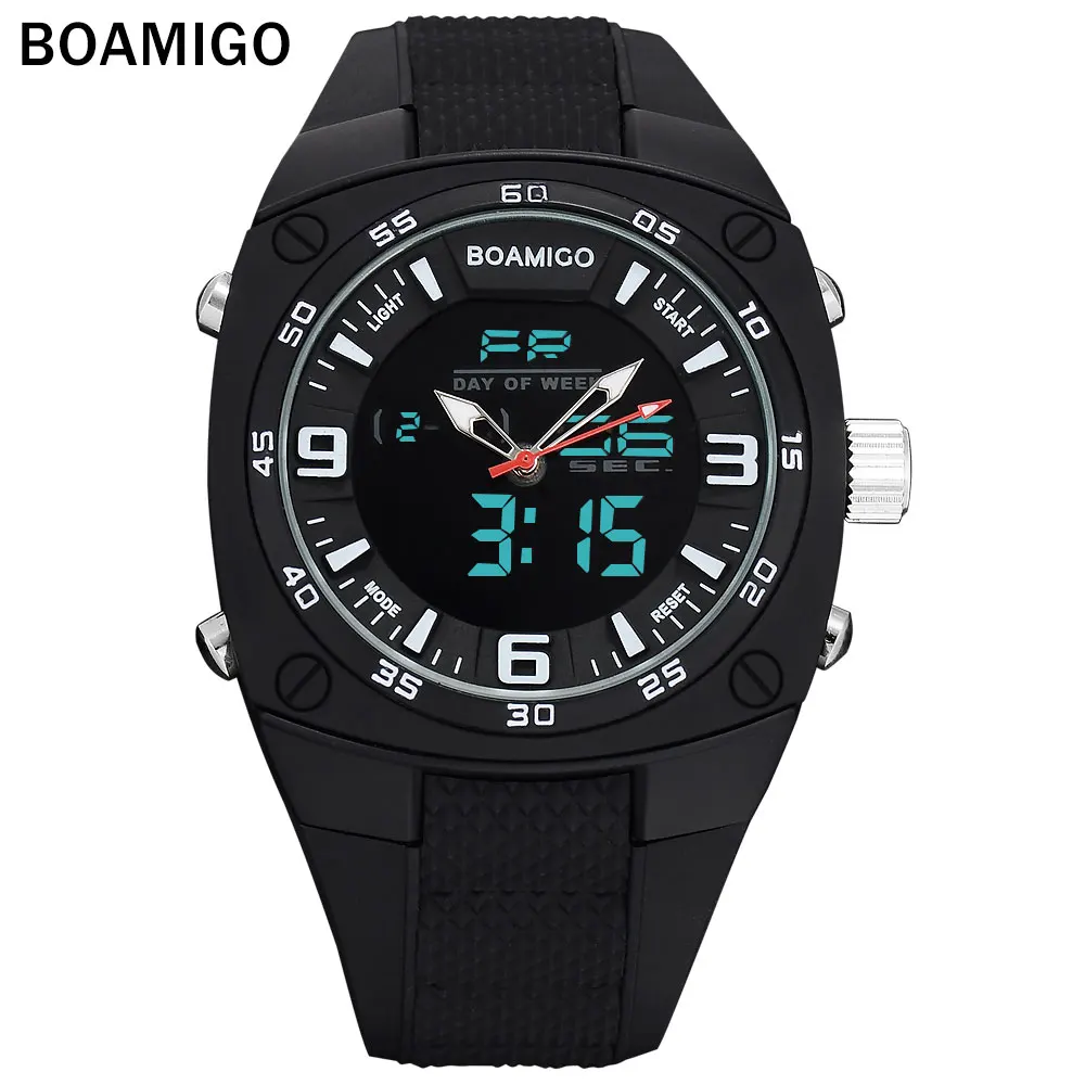 Мужские спортивные часы военный двойной светодиодный цифровой BOAMIGO черные