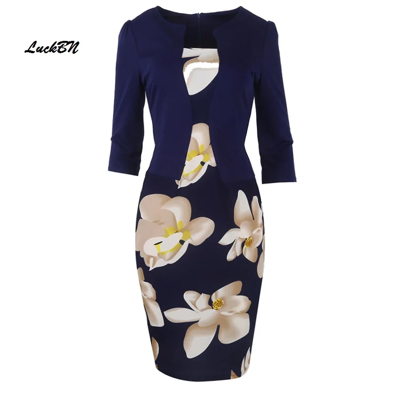 Женское осеннее платье, цельное, в стиле пэчворк, цветочный принт, элегантное, для бизнеса, вечеринки, Формальное, для офиса, плюс размер, облегающее, облегающее, для работы, платья