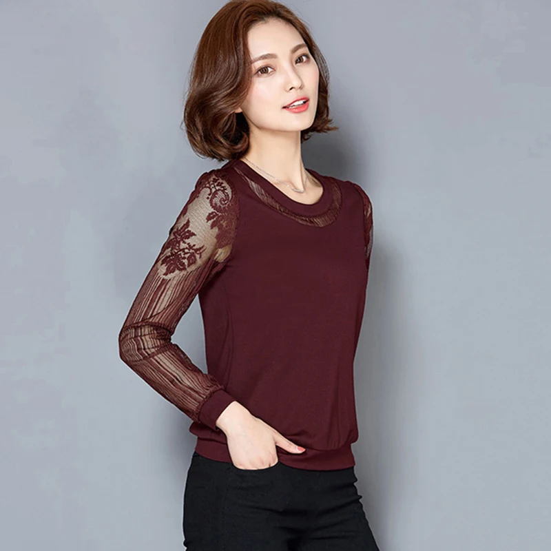 Embroidery Women Mesh Lace Blouses Shirts See Through Style Spring Autumn Long Sleeve Turtleneck Collar Blusas DD1880 | Женская одежда