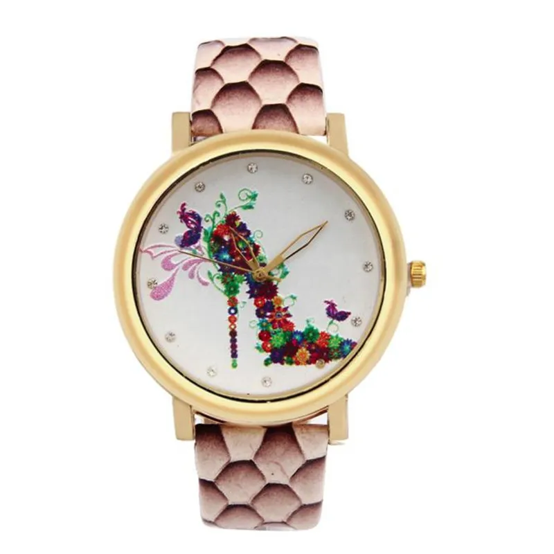 Модные туфли на высоком каблуке аналоговые кварцевые часы Vogue с кожаным ремешком