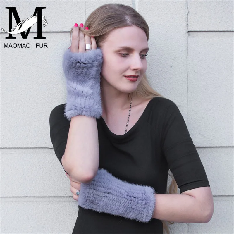 Женские зимние перчатки из меха норки модные вязаные и варежки Длинные теплые