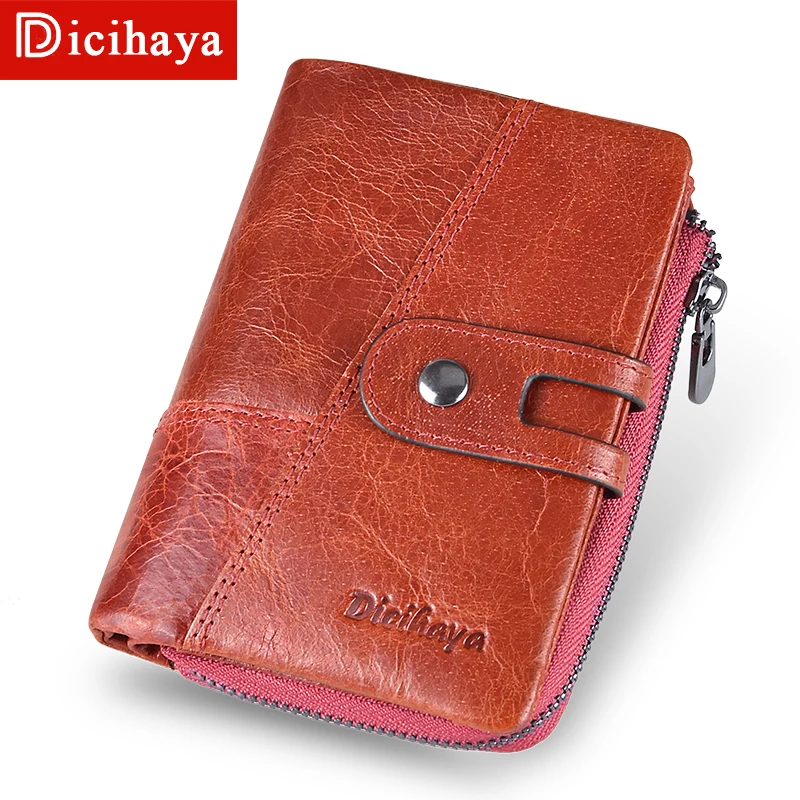 DICIHAYA New Style Genuine Cowhide Leather Women Medium Paragraph Buckle Leather Wallet Women's High Quality Coin Purse