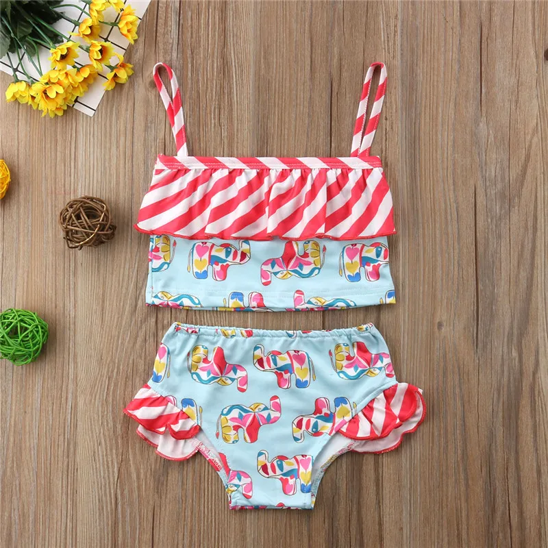 Летний комплект одежды для маленьких девочек детский купальный костюм в полоску